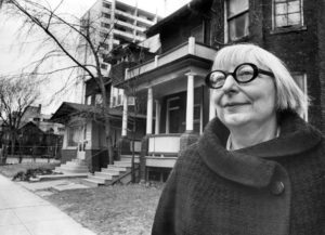 Jane Jacobs outside her home on Spadina Road just north of Bloor Street. Photo taken by Frank Lennon/Toronto Star Dec. 21, 1968.